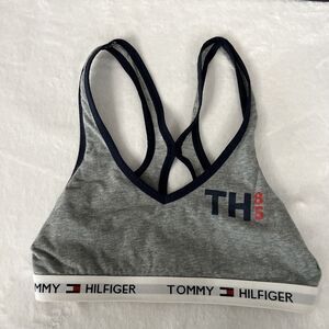 Tommy Hilfiger Sports Bra Womens Size Small Gray Wireless Racer Back Cotton